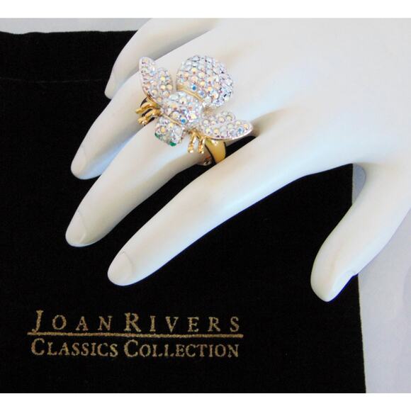NEW Joan Rivers STATEMENT RING Aurora Borealis CRYSTAL BEE FIGURAL Size 8 + BOX! - Picture 3 of 6